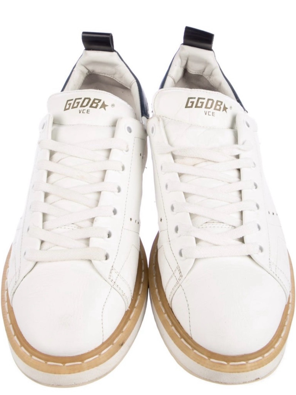 Golden Goose White Leather Sneakers with Tan Sole